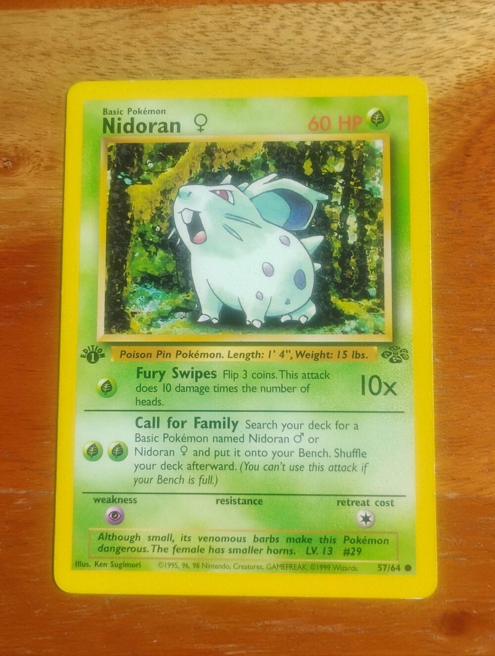 LP WOTC 1999 1st Edition Nidoran Female 57/64 Jungle Set Pokemon Card